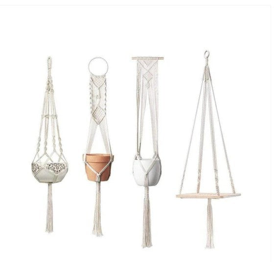 Woven Cotton Hanging Plant Basket Set for Home Decor