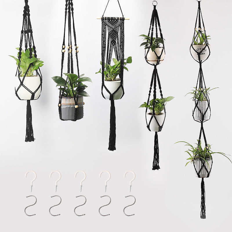 Woven Cotton Hanging Plant Basket Set for Home Decor