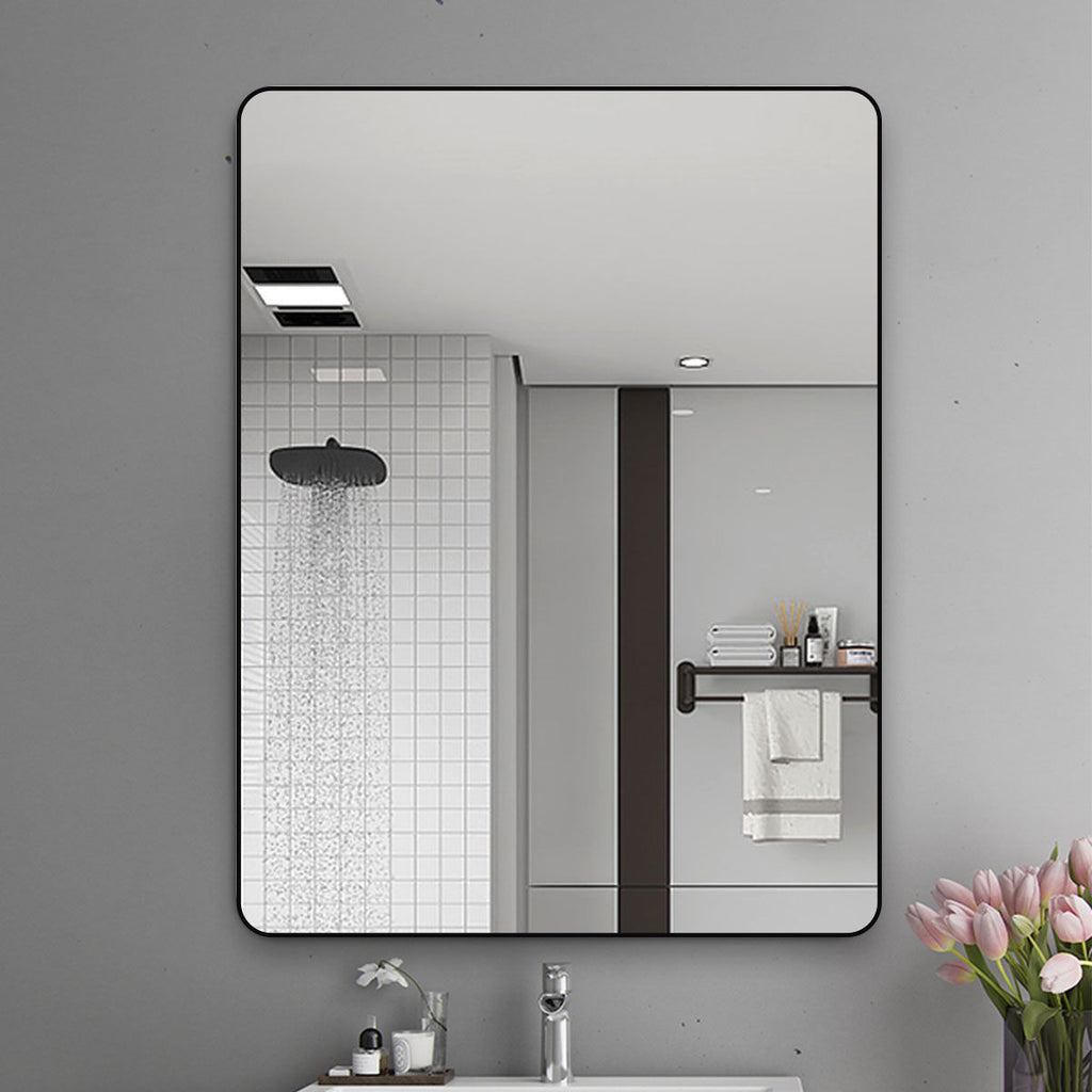 Framed Bathroom Wall Mirror with Adhesive Mount
