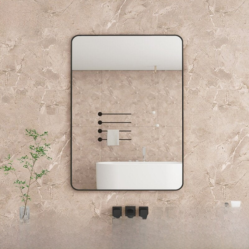 Framed Bathroom Wall Mirror with Adhesive Mount