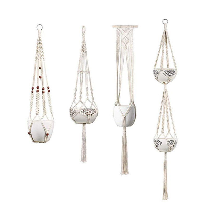 Woven Cotton Hanging Plant Basket Set for Home Decor