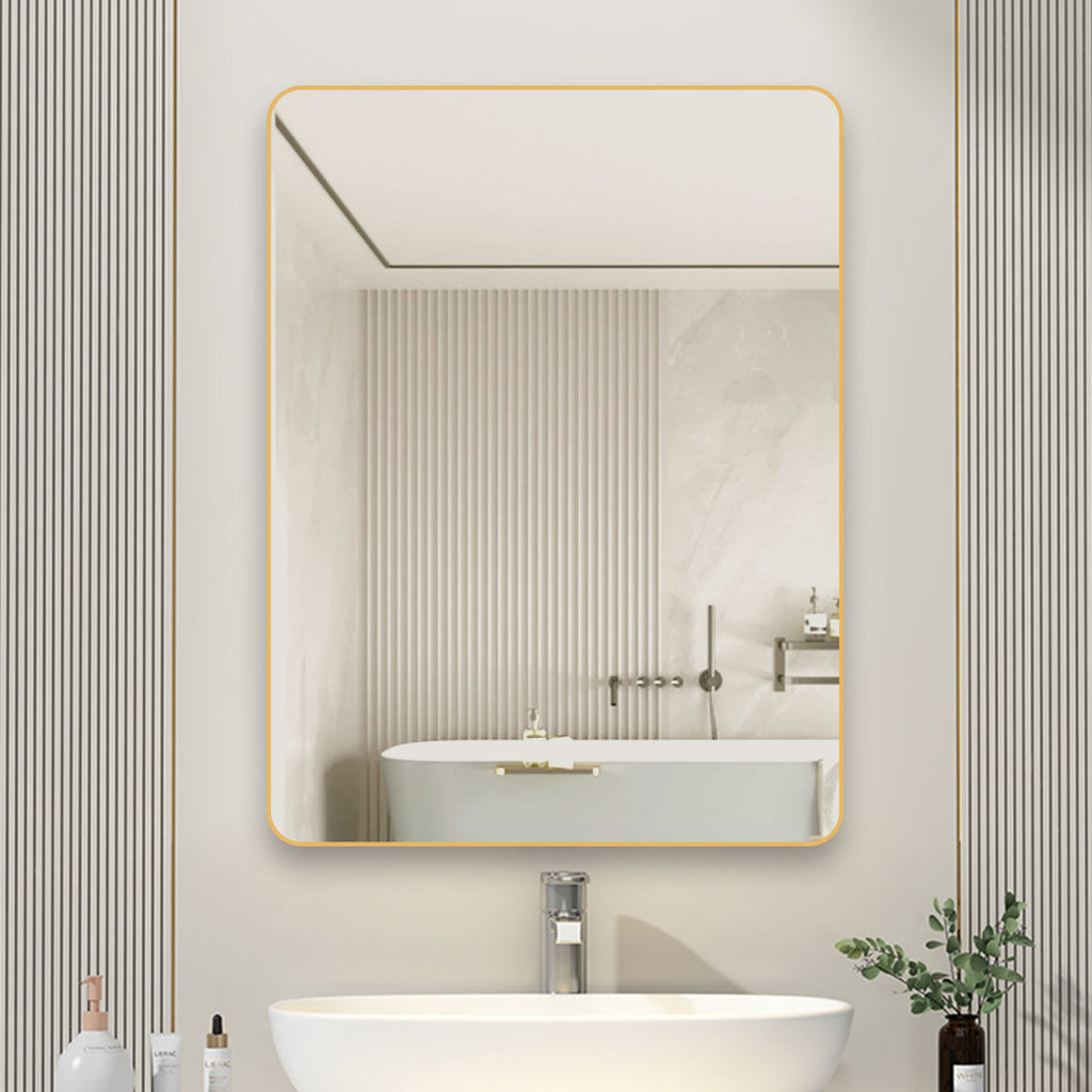 Framed Bathroom Wall Mirror with Adhesive Mount