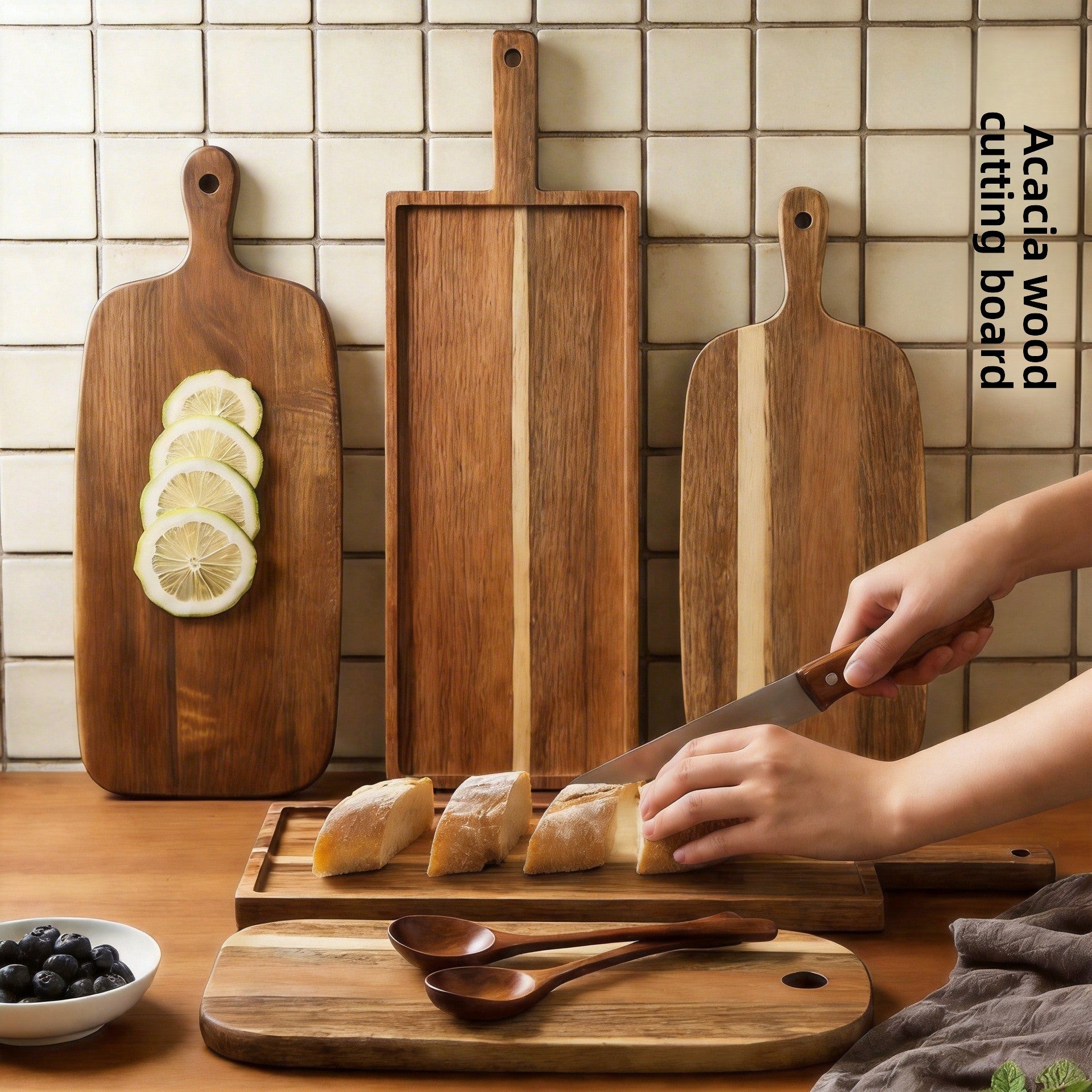 Acacia Wood Cutting Board with Handle